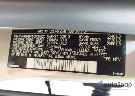 2015 Volvo Xc60 T5 Premier из США, поврежденный, VIN YV440MDK1F2724620